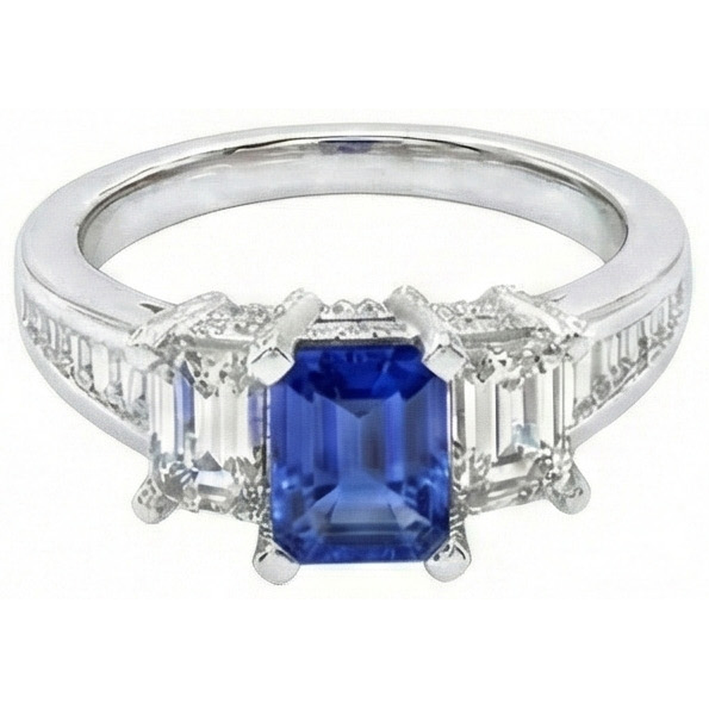 natural radiant sapphire 3ct ring front view