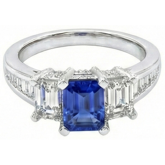 natural radiant sapphire 3ct ring front view