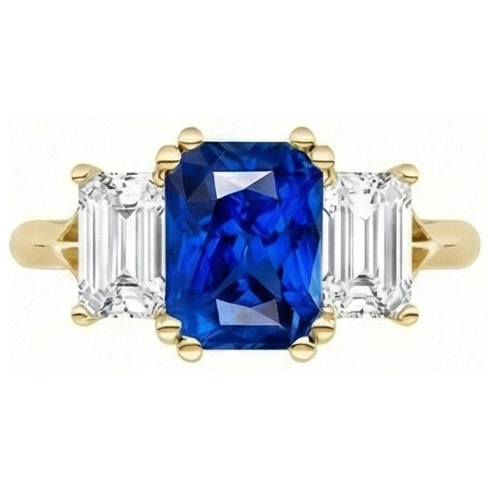 natural radiant sapphire 2ct ring side angle