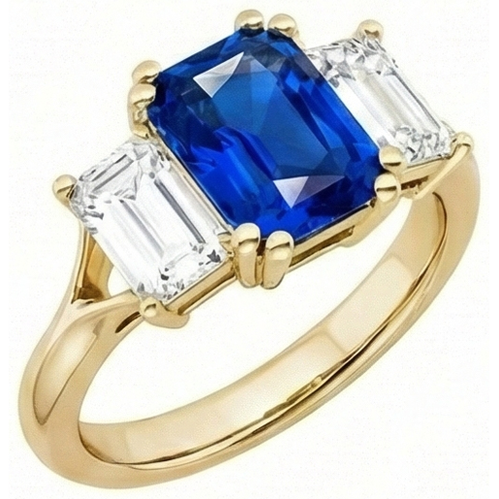 natural radiant sapphire 2ct ring close up detail