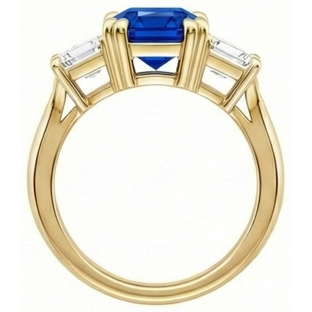 natural radiant sapphire 2ct ring profile view