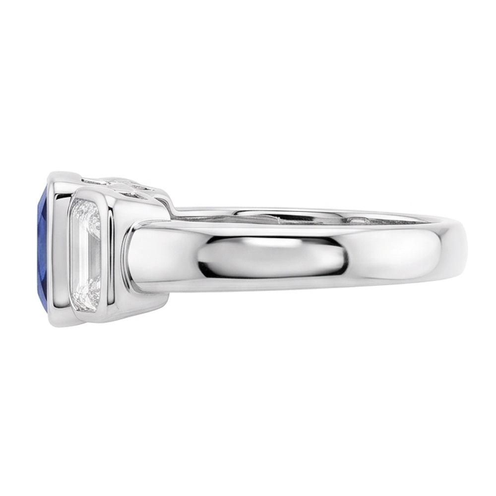 3 Stone Emerald Natural Earth Mined Diamond ( Not Lab Grown ) & Ceylon Sapphire Ring Bezel Set Gold 3 Carats