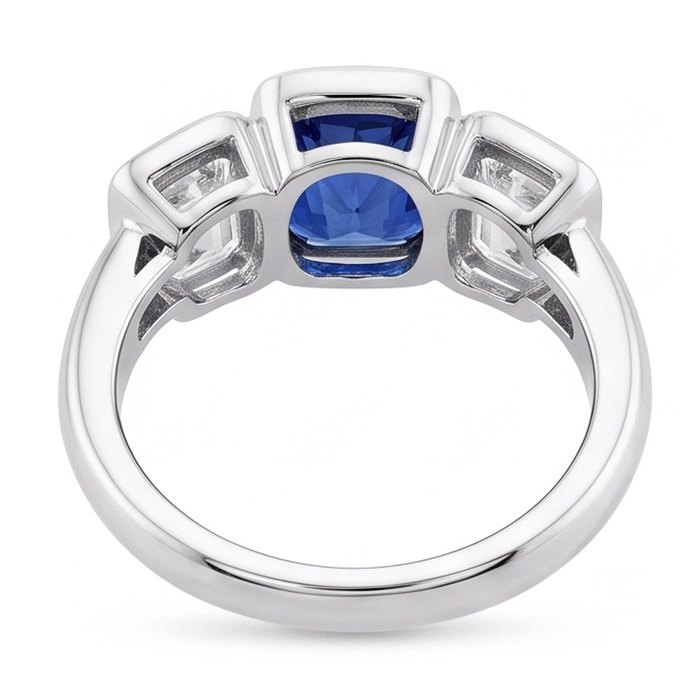 3 Stone Emerald Natural Earth Mined Diamond ( Not Lab Grown ) & Ceylon Sapphire Ring Bezel Set Gold 3 Carats