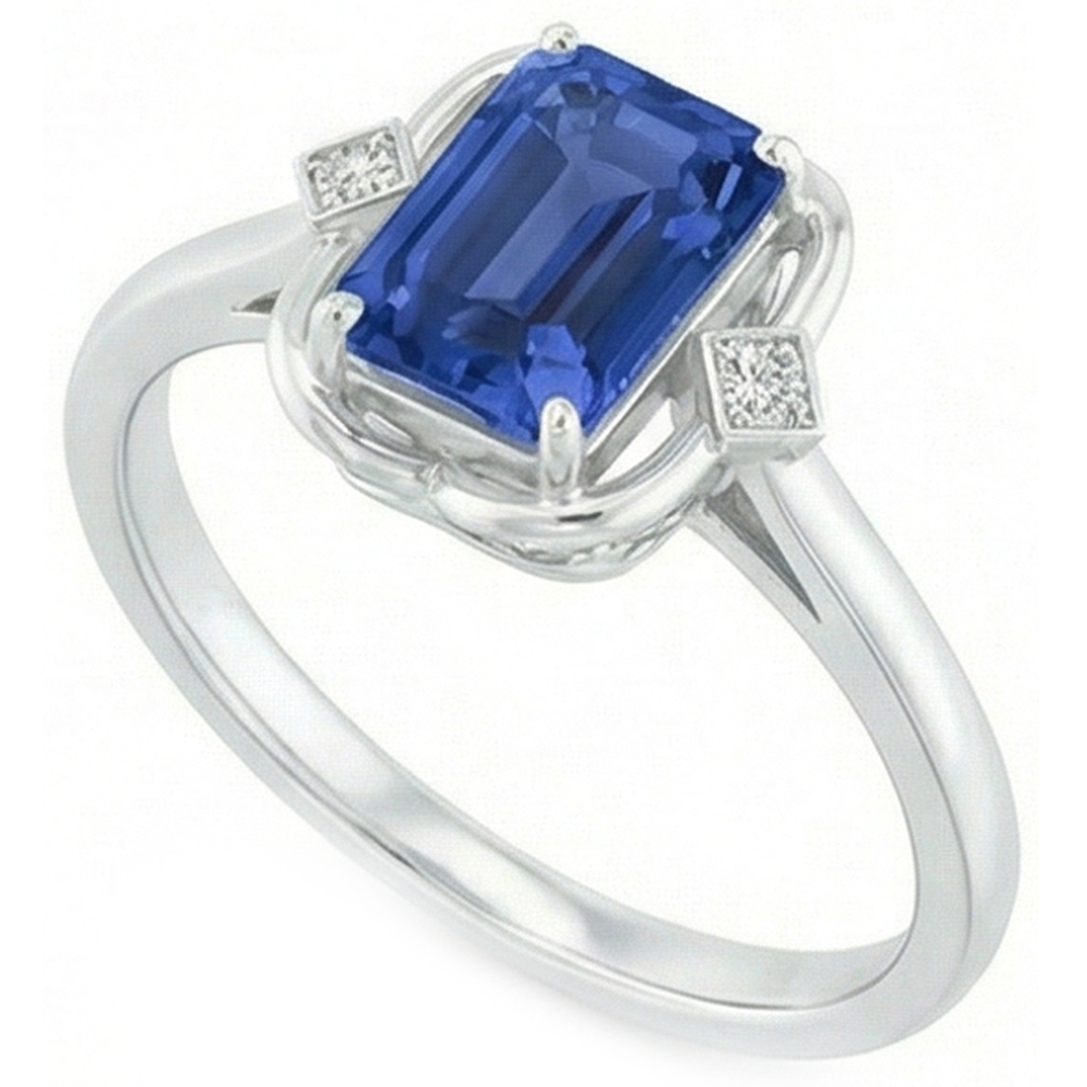 3 Stone Emerald Sapphire Ring Bezel Set Round Natural Earth Mined Diamond ( Not Lab Grown )s 1.75 Carats