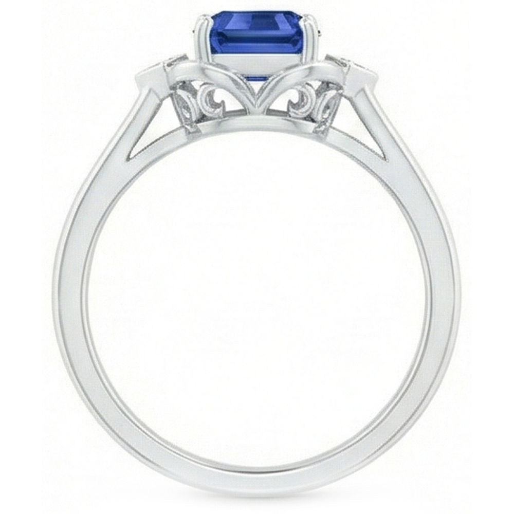 3 Stone Emerald Sapphire Ring Bezel Set Round Natural Earth Mined Diamond ( Not Lab Grown )s 1.75 Carats