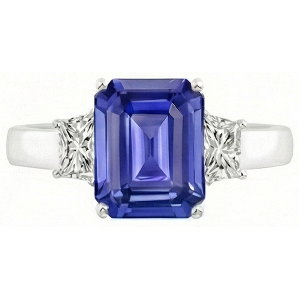 3 Stone Emerald Sapphire Ring & Radiant Natural Earth Mined Diamond ( Not Lab Grown ) Jewelry 2.75 Carats