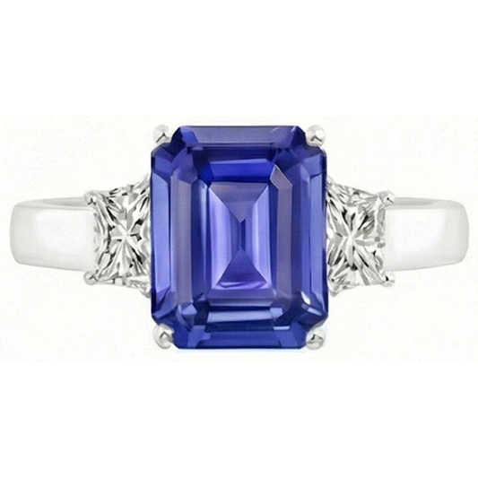 3 Stone Emerald Sapphire Ring & Radiant Natural Earth Mined Diamond ( Not Lab Grown ) Jewelry 2.75 Carats