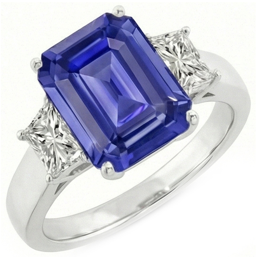 3 Stone Emerald Sapphire Ring & Radiant Natural Earth Mined Diamond ( Not Lab Grown ) Jewelry 2.75 Carats