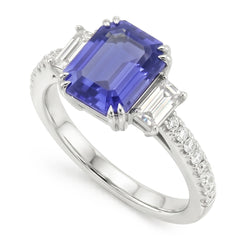 3 Stone Emerald Srilanka Sapphire Ring & Pave Set Natural Earth Mined Diamond ( Not Lab Grown )s 3.50 Carats