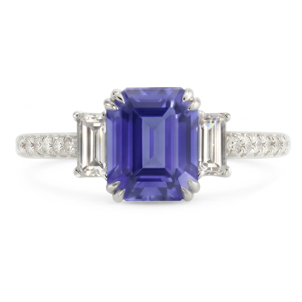 3 Stone Emerald Srilanka Sapphire Ring & Pave Set Natural Earth Mined Diamond ( Not Lab Grown )s 3.50 Carats