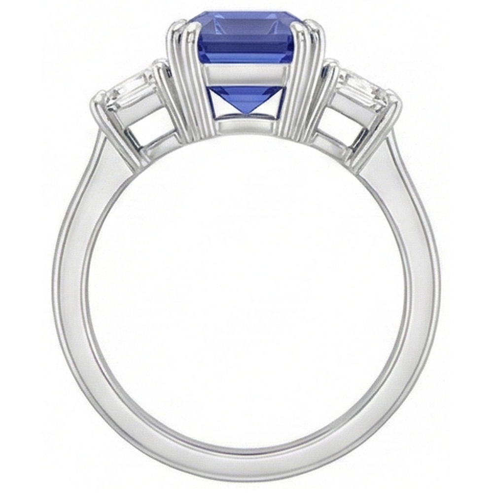 natural emerald sapphire 3ct ring profile view