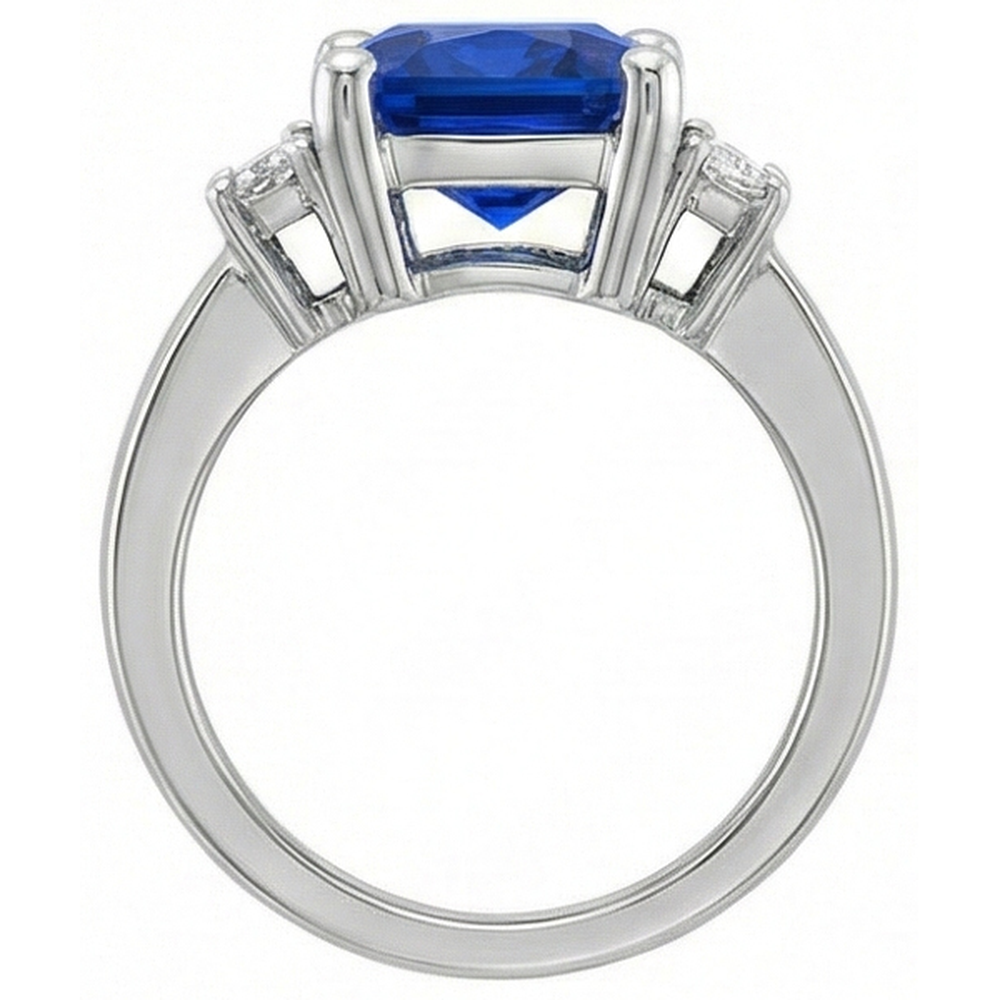 3 Stone Gold Radiant Sapphire Ring Straight Baguette Natural Earth Mined Diamond ( Not Lab Grown )s 4 Carats