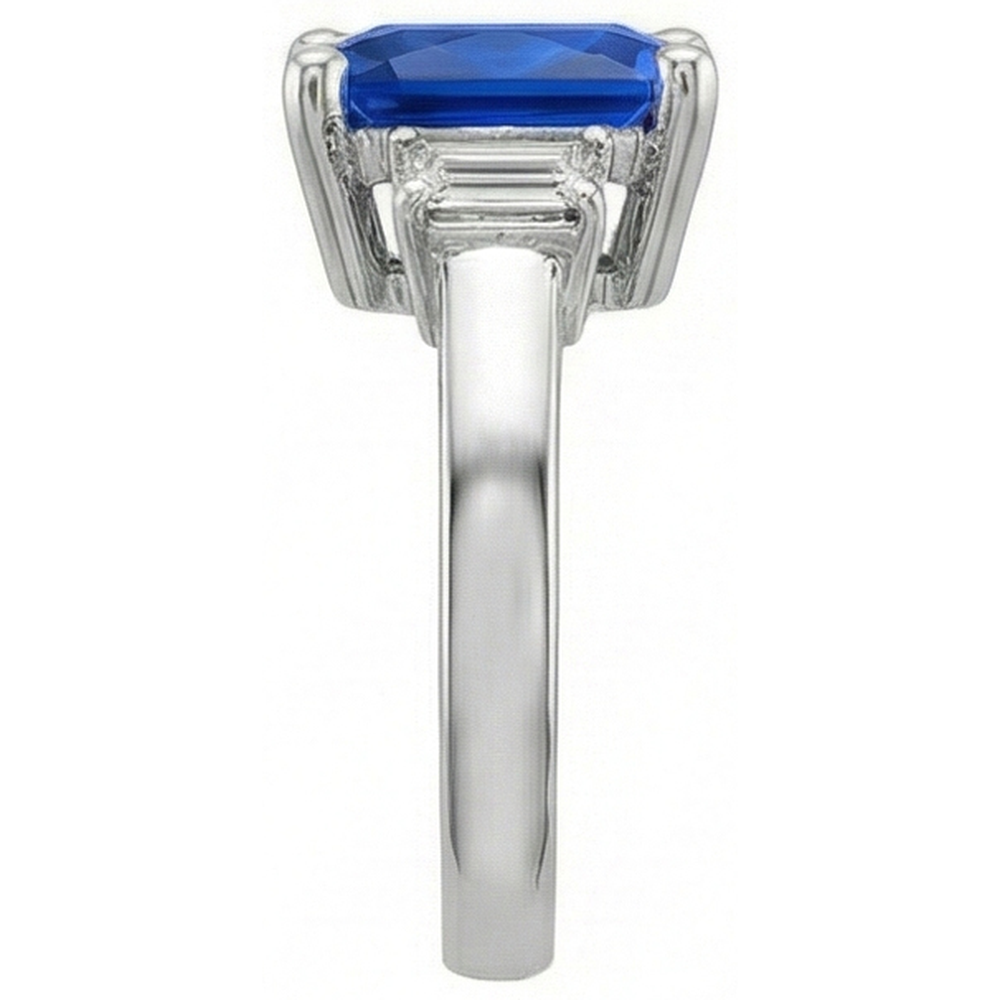 3 Stone Gold Radiant Sapphire Ring Straight Baguette Natural Earth Mined Diamond ( Not Lab Grown )s 4 Carats