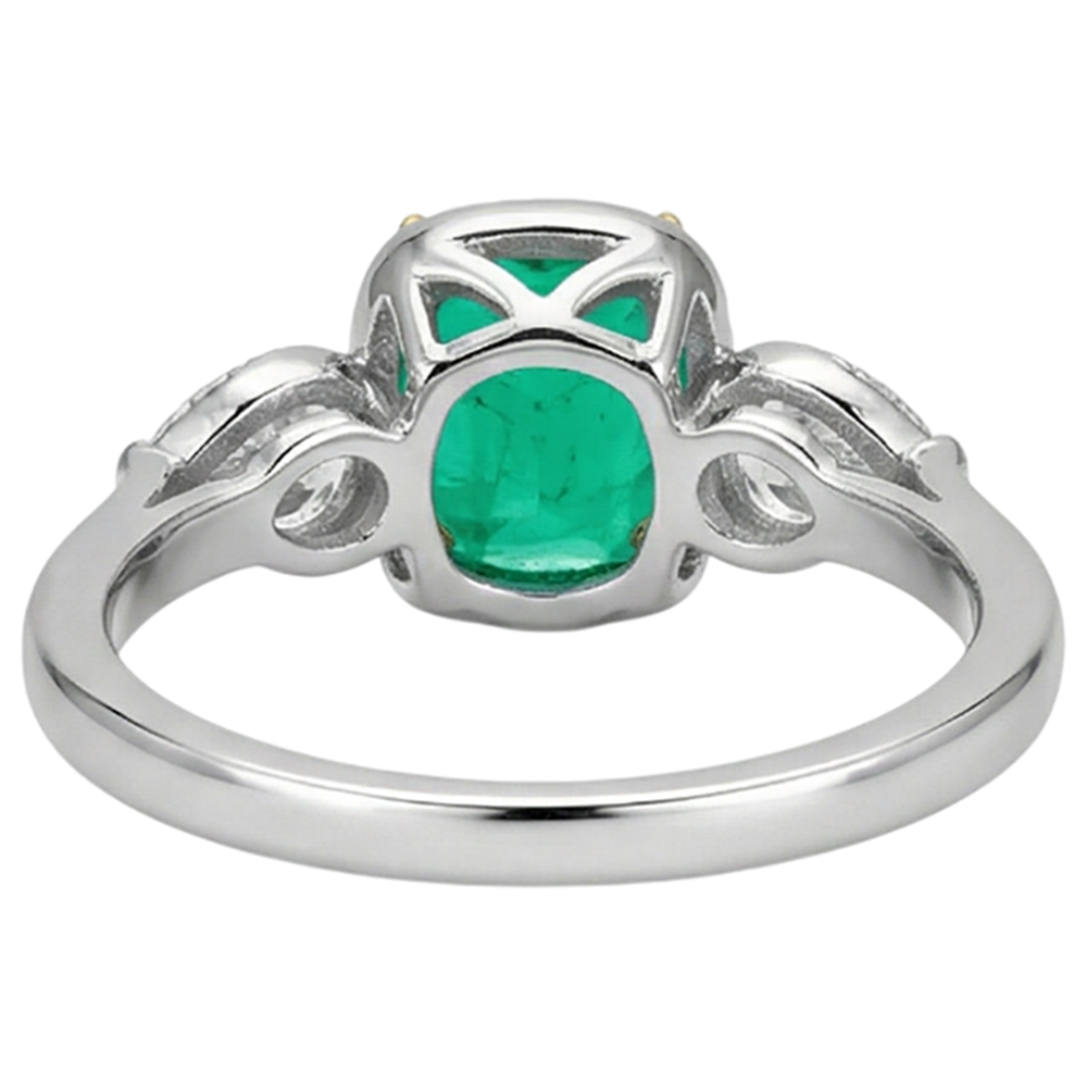 Fine Emerald Precious Stone Ring 1.50-ct Two-Tone 14K Gold – back view