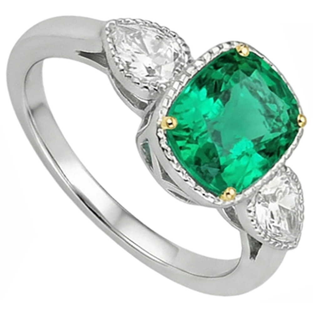 Precious Stone Ring Two-Tone 14K Gold with Fine Emerald – profile view