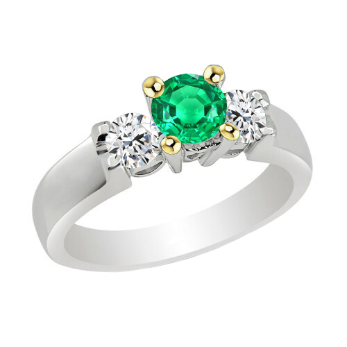 Round Brilliant Colombian Emerald ring in 14K Two Tone Gold – main view