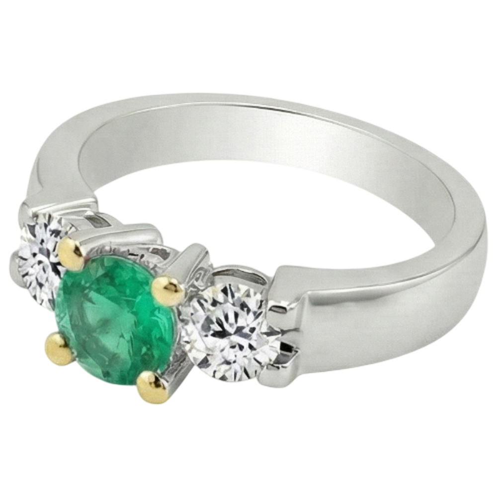Colored Stone Ring 14K Two Tone Gold with Colombian Emerald – angle view