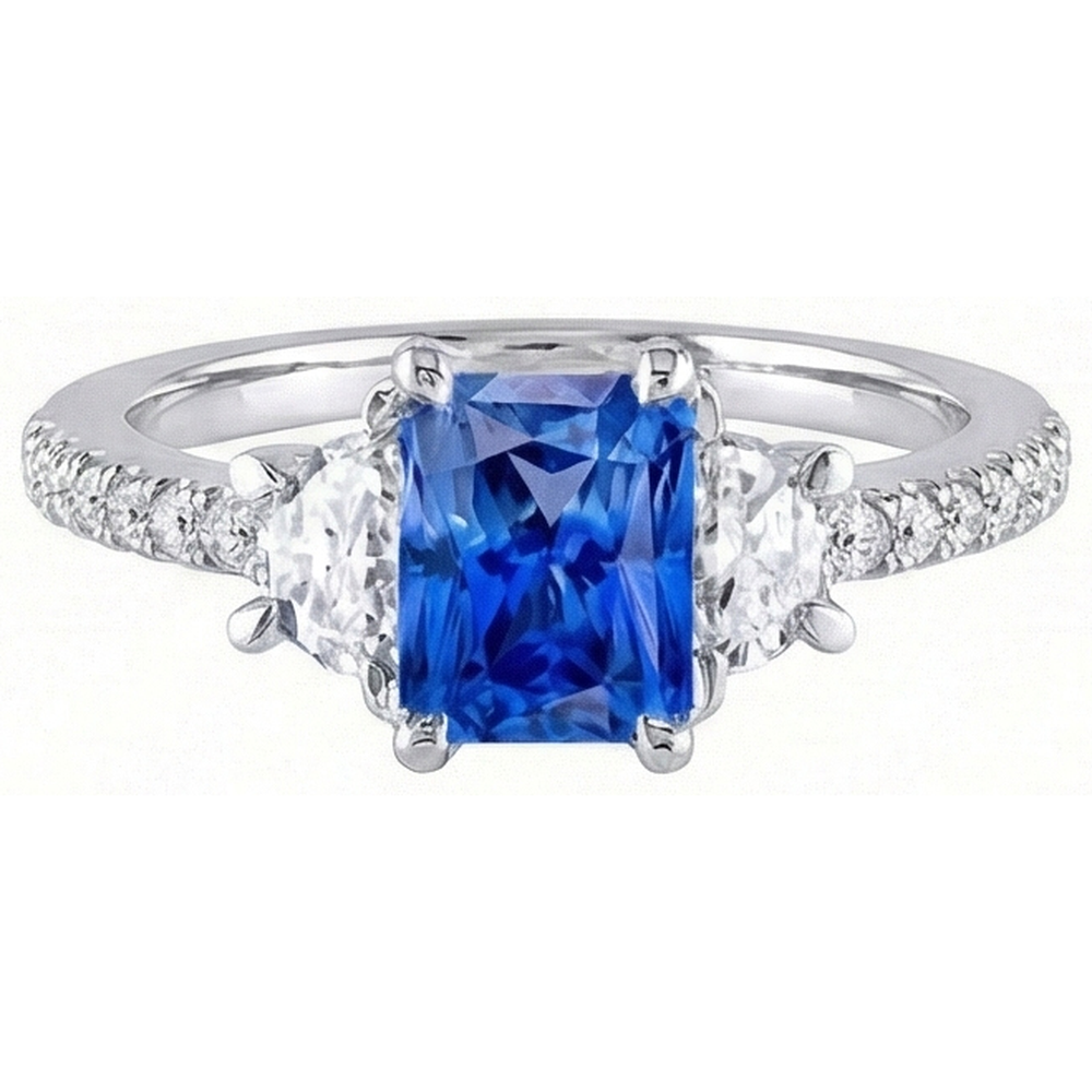 natural round sapphire 3ct ring close up detail