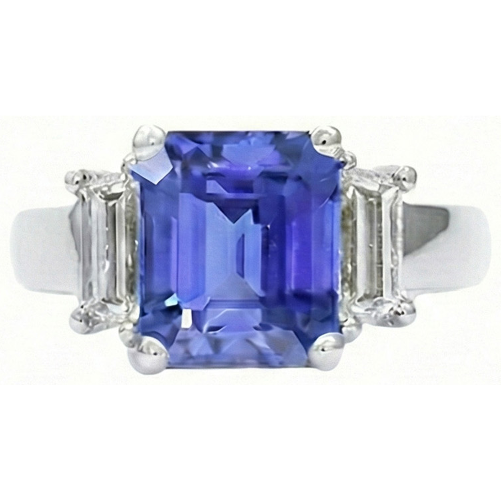 3 Stone Light Blue Sapphire Emerald Cut Ring 2 Carats White Gold