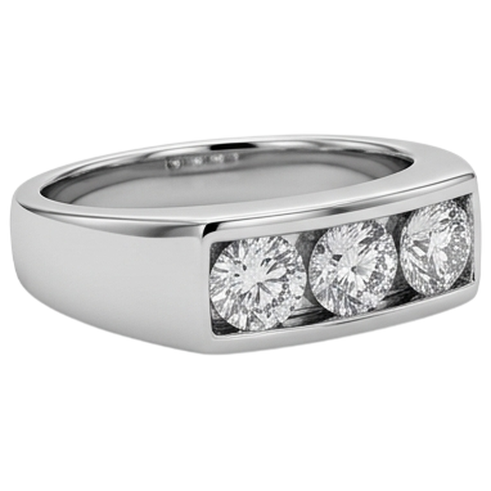 3 Stone Men Engagement Band 2.25 Carats Prong Set White Gold 14K