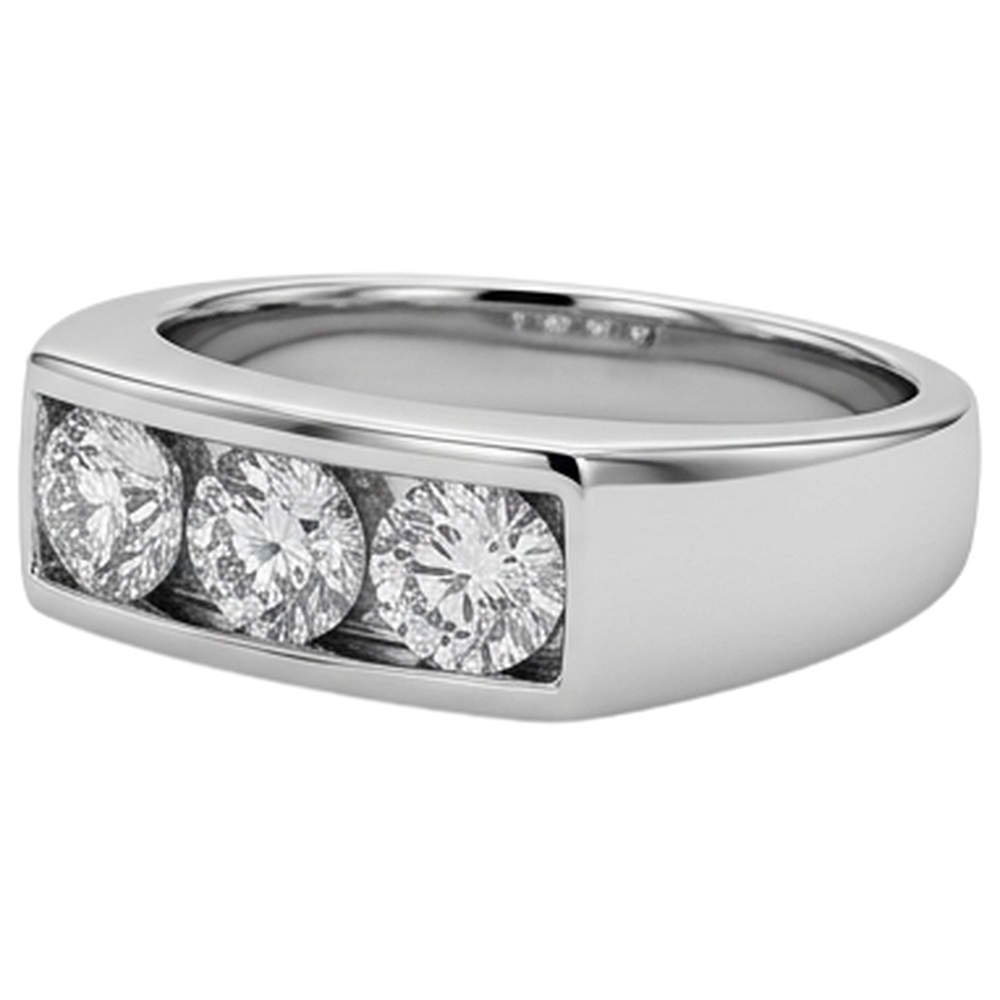 3 Stone Men Engagement Band 2.25 Carats Prong Set White Gold 14K