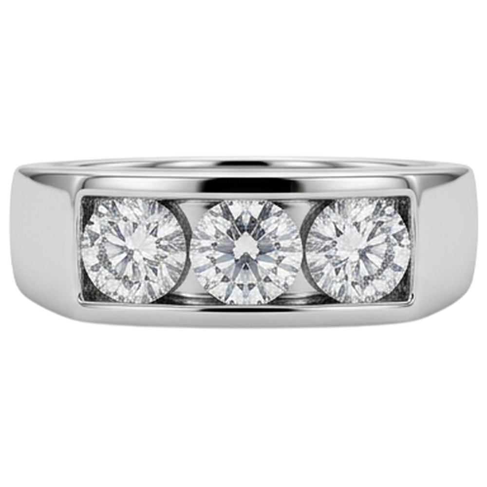 3 Stone Men Engagement Band 2.25 Carats Prong Set White Gold 14K