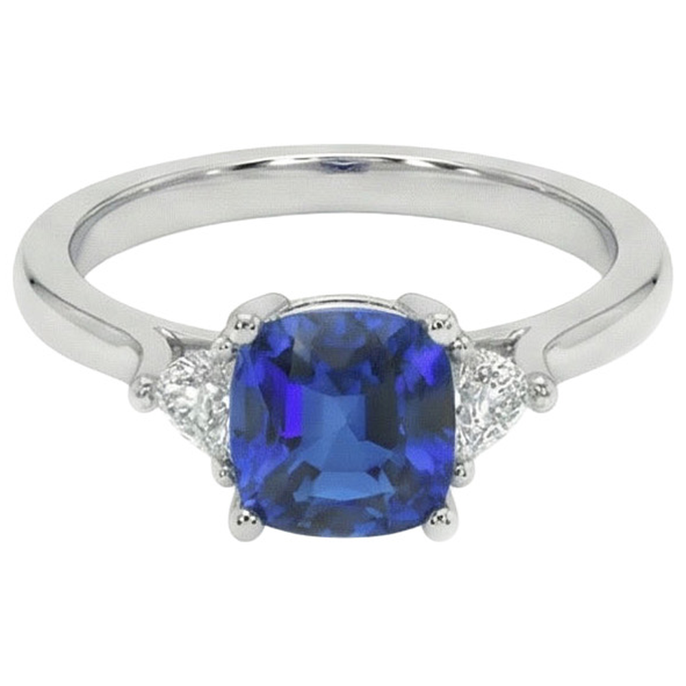 3 Stone Natural Earth Mined Diamond ( Not Lab Grown ) Engagement Ring With One Blue Sapphire 2.75 Carats New