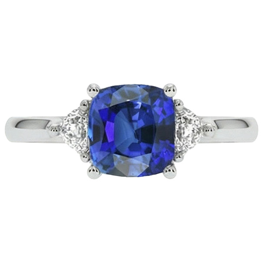 3 Stone Natural Earth Mined Diamond ( Not Lab Grown ) Engagement Ring With One Blue Sapphire 2.75 Carats New