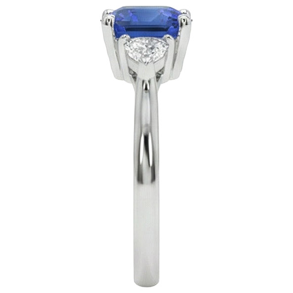 3 Stone Natural Earth Mined Diamond ( Not Lab Grown ) Engagement Ring With One Blue Sapphire 2.75 Carats New