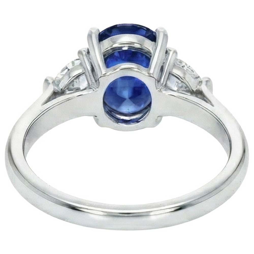 3 Stone Natural Earth Mined Diamond ( Not Lab Grown ) Ring With Oval Deep Blue Sapphire 8.25 Carats Gold 14K