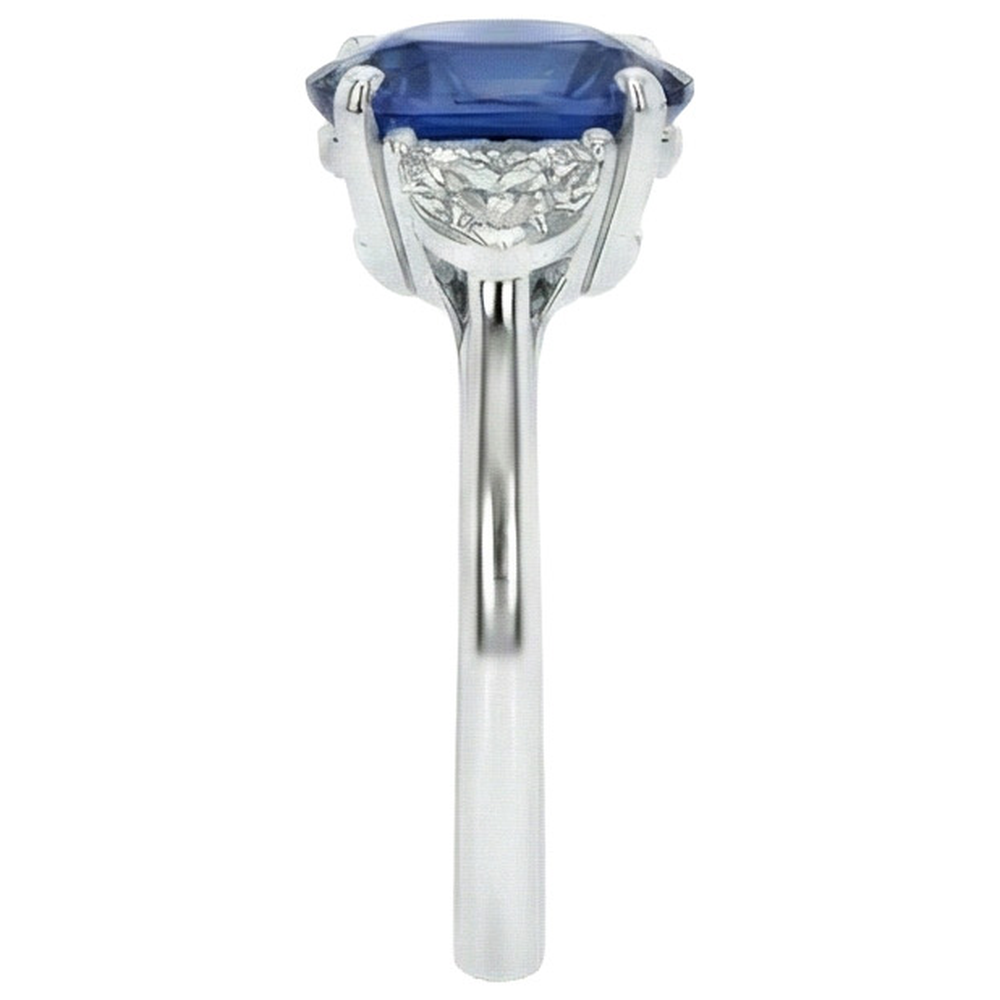 3 Stone Natural Earth Mined Diamond ( Not Lab Grown ) Ring With Oval Deep Blue Sapphire 8.25 Carats Gold 14K