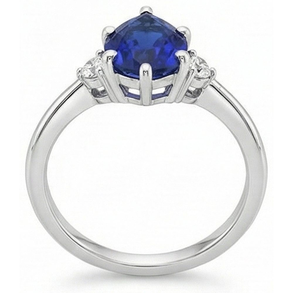 3 Stone Natural Earth Mined Diamond ( Not Lab Grown ) & Blue Sapphire Ring 6.75 Carats Tapered Shank Gold