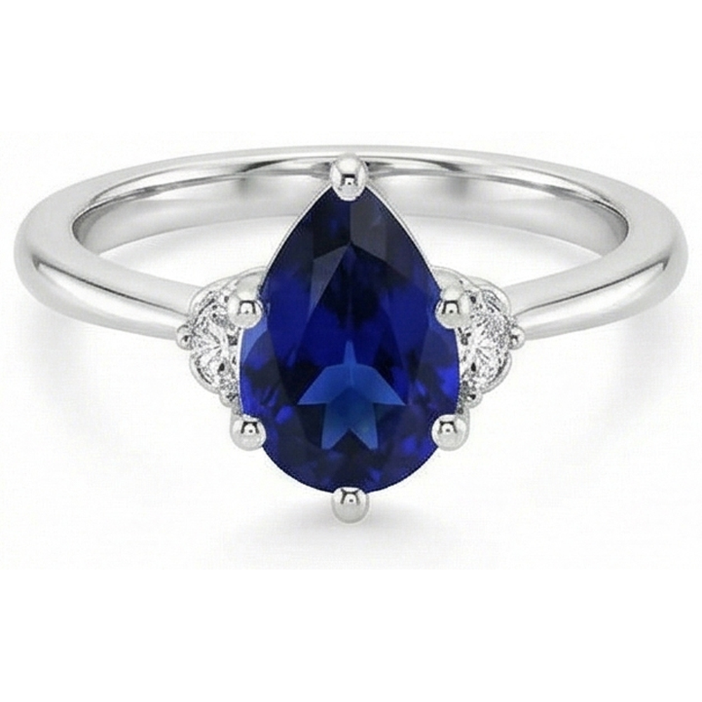 3 Stone Natural Earth Mined Diamond ( Not Lab Grown ) & Blue Sapphire Ring 6.75 Carats Tapered Shank Gold