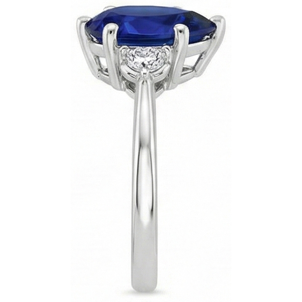 3 Stone Natural Earth Mined Diamond ( Not Lab Grown ) & Blue Sapphire Ring 6.75 Carats Tapered Shank Gold