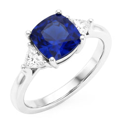 3 Stone Natural Earth Mined Diamond ( Not Lab Grown ) Engagement Ring With One Blue Sapphire 2.75 Carats New