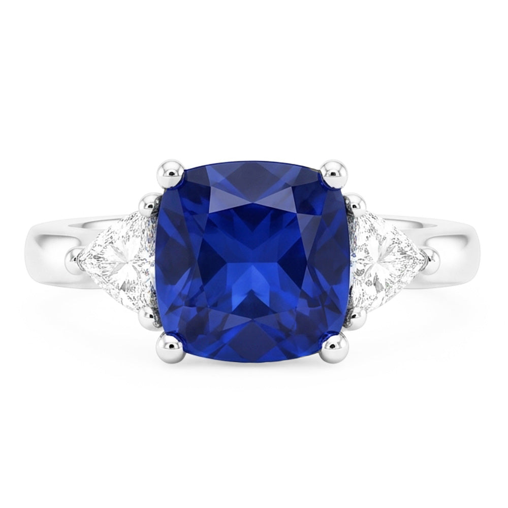 3 Stone Natural Earth Mined Diamond ( Not Lab Grown ) Engagement Ring With One Blue Sapphire 2.75 Carats New