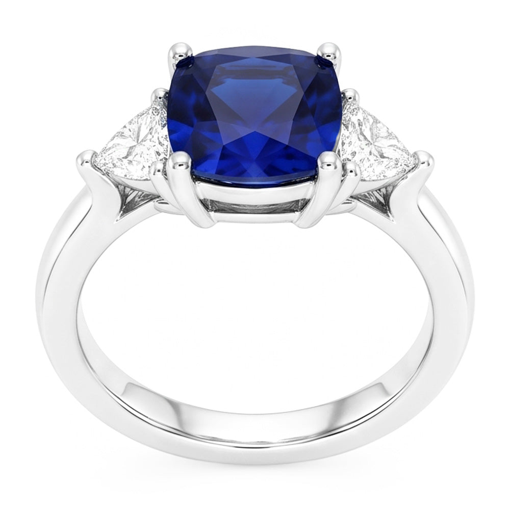 3 Stone Natural Earth Mined Diamond ( Not Lab Grown ) Engagement Ring With One Blue Sapphire 2.75 Carats New