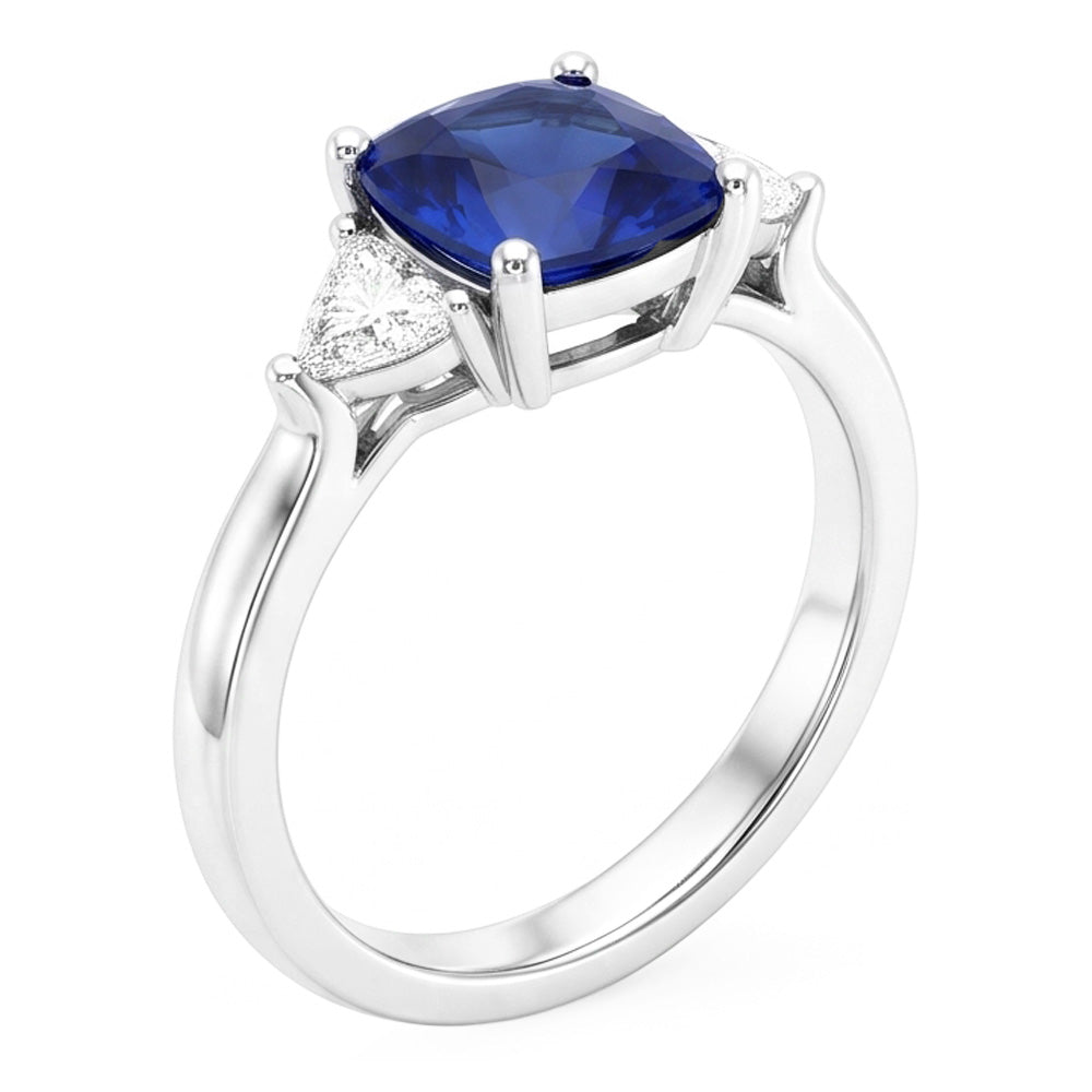 3 Stone Natural Earth Mined Diamond ( Not Lab Grown ) Engagement Ring With One Blue Sapphire 2.75 Carats New