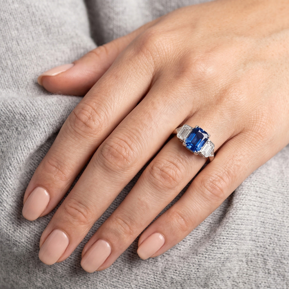 3 Stone Natural Earth Mined Diamond ( Not Lab Grown ) Jewelry Bezel Set Emeralds Gold Sapphire Ri...