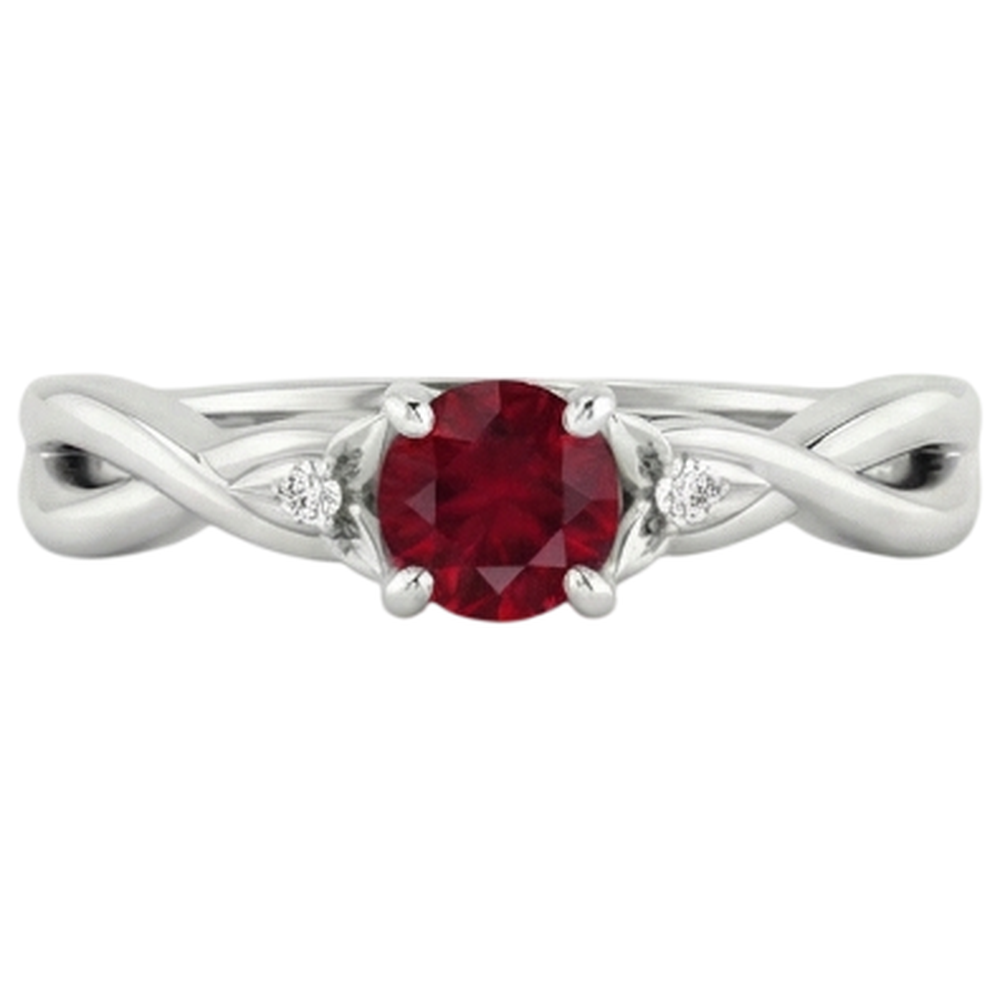 3 Stone Natural Earth Mined Diamond ( Not Lab Grown ) Ruby Ring 0.54 Carats Twist Claw Prong Set Jewelry