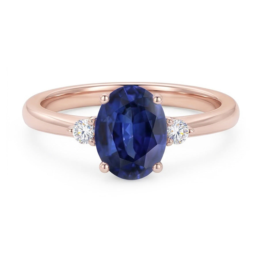 3 Stone Oval Cut Sapphire Ring With Small Round Natural Earth Mined Diamond ( Not Lab Grown )s 2.25 Carats