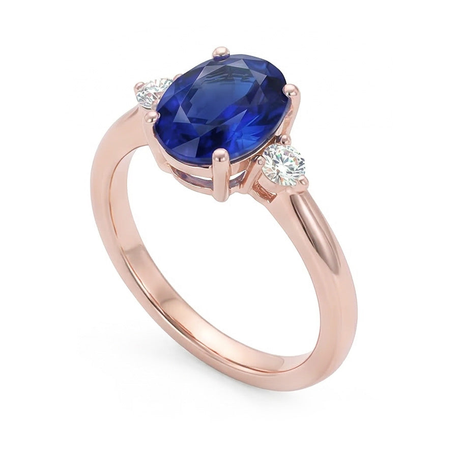 3 Stone Oval Cut Sapphire Ring With Small Round Natural Earth Mined Diamond ( Not Lab Grown )s 2.25 Carats
