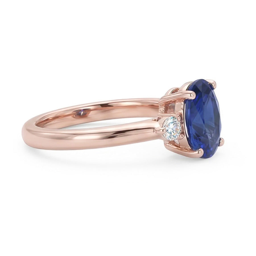 3 Stone Oval Cut Sapphire Ring With Small Round Natural Earth Mined Diamond ( Not Lab Grown )s 2.25 Carats