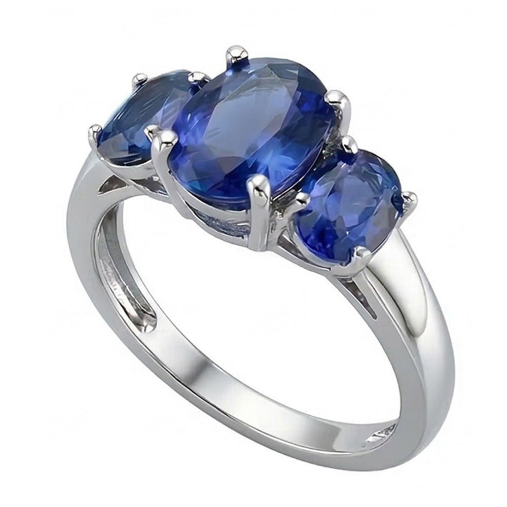 3 Stone Oval Sri Lankan Sapphire 4 Ct Gemstone Ring