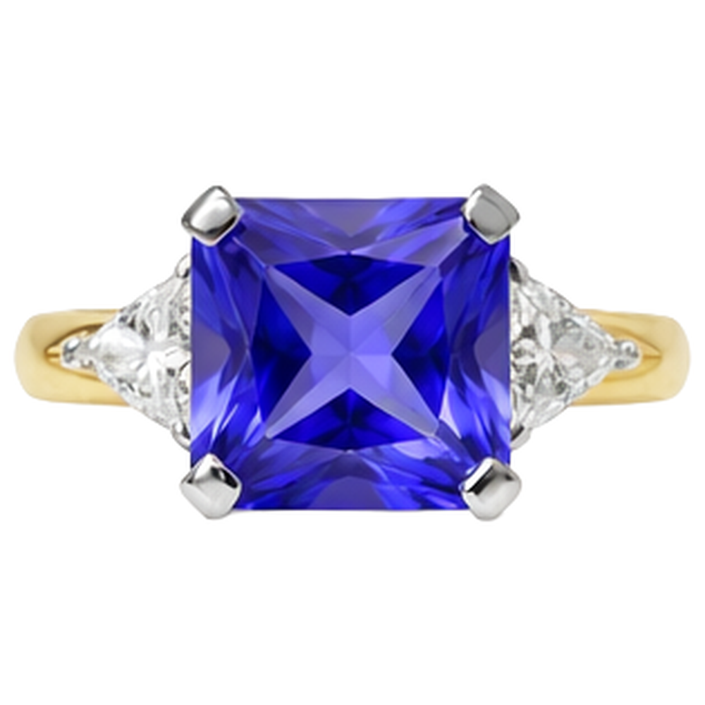 3-Stone Princess Cut Tanzanite Natural Earth Mined Diamond ( Not Lab Grown )  3.50 Carats Two Tone Ring