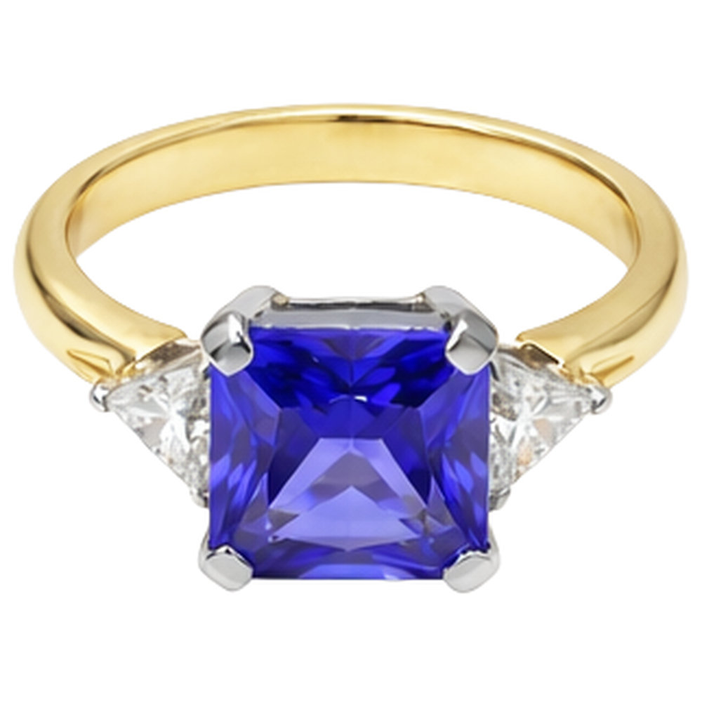 3-Stone Princess Cut Tanzanite Natural Earth Mined Diamond ( Not Lab Grown )  3.50 Carats Two Tone Ring