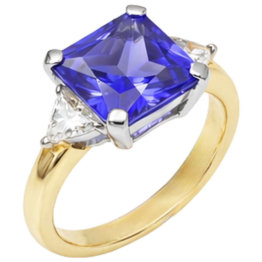 3-Stone Princess Cut Tanzanite Natural Earth Mined Diamond ( Not Lab Grown )  3.50 Carats Two Tone Ring