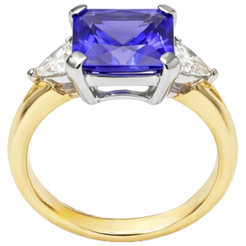 3-Stone Princess Cut Tanzanite Natural Earth Mined Diamond ( Not Lab Grown )  3.50 Carats Two Tone Ring