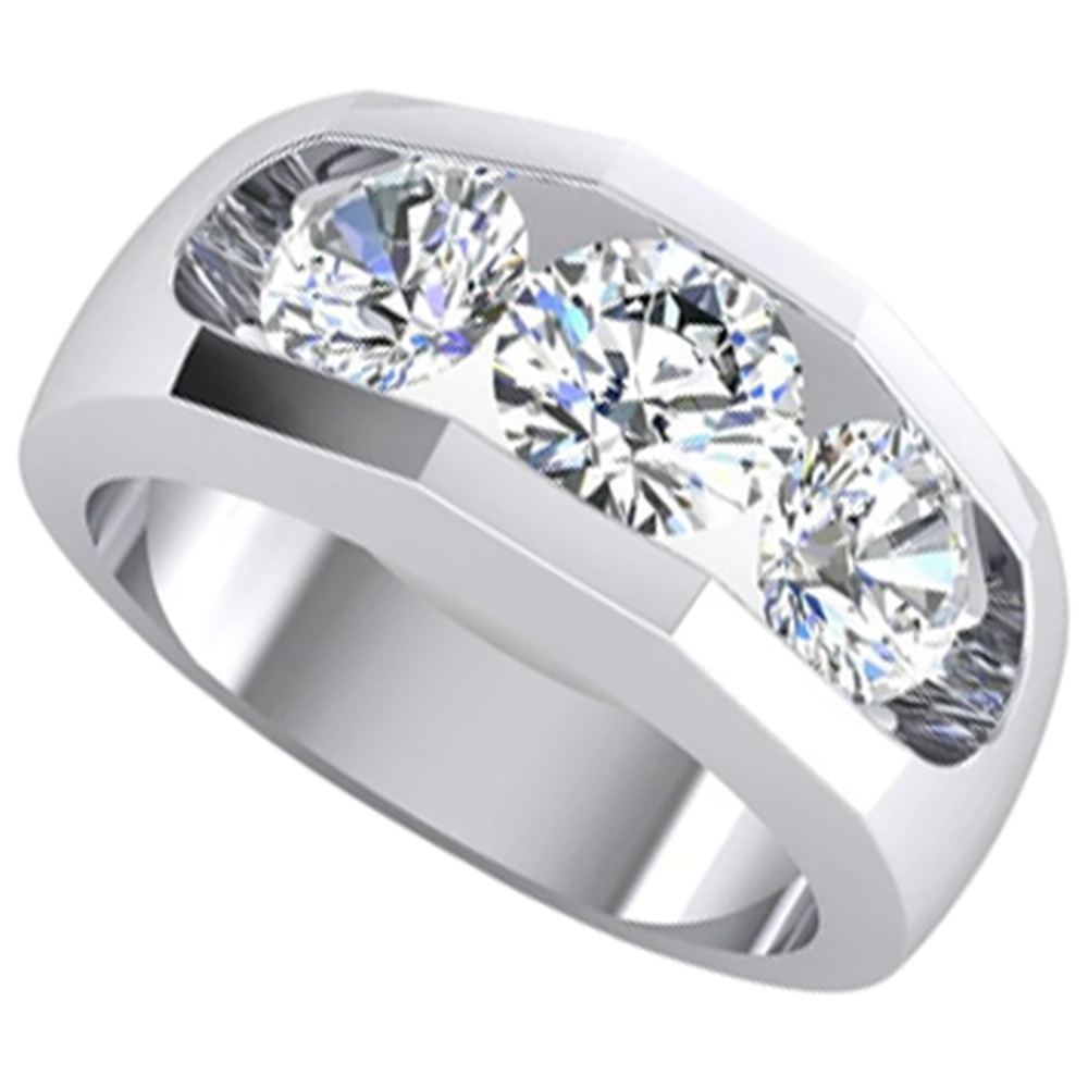3 Stone Real Natural Earth Mined Diamond ( Not Lab Grown ) Men's Ring Gold 2.50 Carats