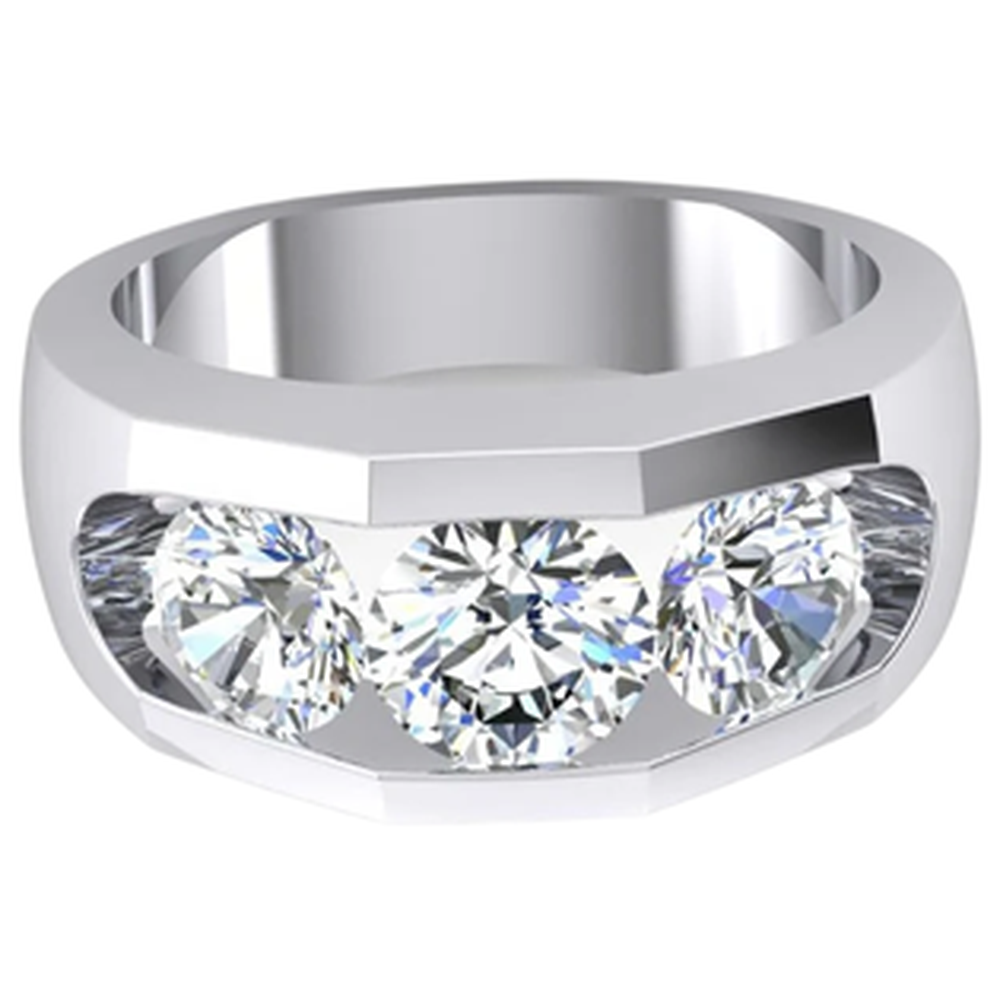 3 Stone Real Natural Earth Mined Diamond ( Not Lab Grown ) Men's Ring Gold 2.50 Carats